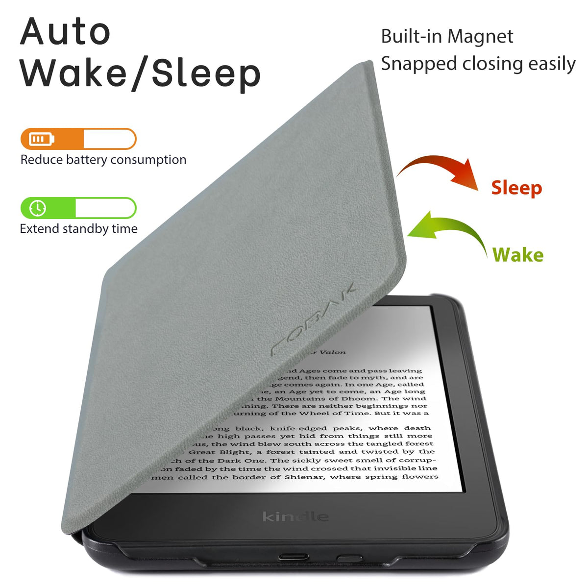 CoBak Case for 6" Kindle 11th Generation 2024 and 2022, Premium PU Leather Smart Cover with Auto Sleep/Wake for Kindle, Black