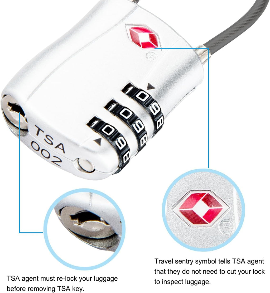 Diyife TSA Approved Luggage Locks with Flexible Steel Cable, Easy to Set up