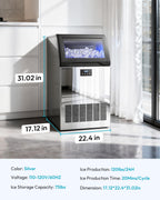 EUHOMY 15" Under Counter Ice Maker, 90lbs/24H, 24lb Bin, Gravity Drainage