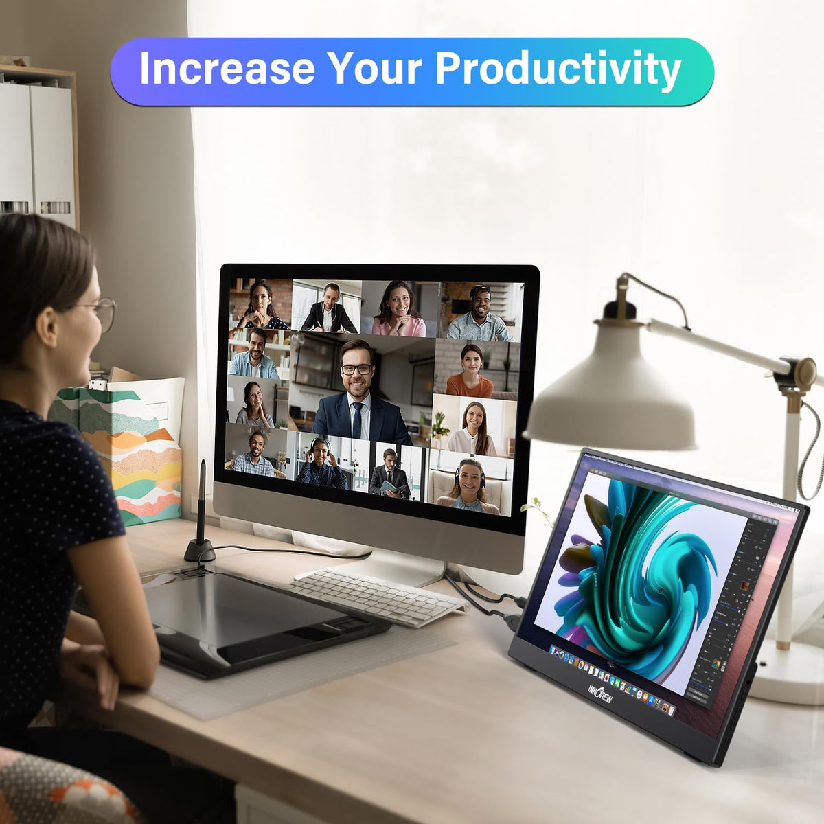InnoView Portable Monitor, 15.6 Inch FHD 1080P HDMI USB C Second External Monitor for Laptop, Desktop, MacBook, Phones, Tablet, PS5/4, Xbox, Switch, Built-in Speaker with Protective Case