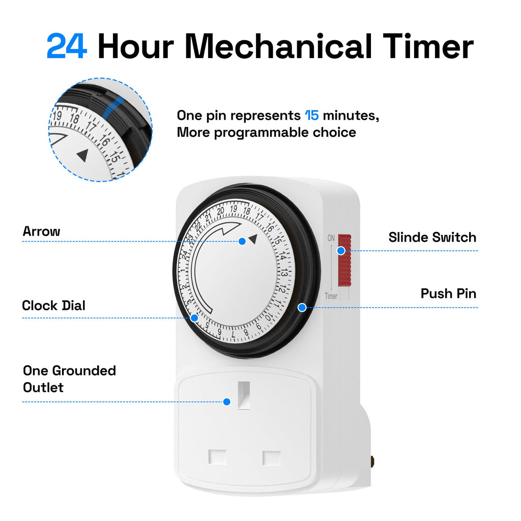 hbn 24Hour Mechanical Timer Plug Socket UK,Light Timers for Home Security