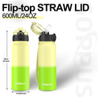 GOPPUS 600ml/20oz Stainless Water Bottle with Straw Double Wall Insulated Bottles with Strap One Hand Open Vacuum Thermal Flask with Flip Top Lid Leakproof Keep Cold Drinks BPA Free