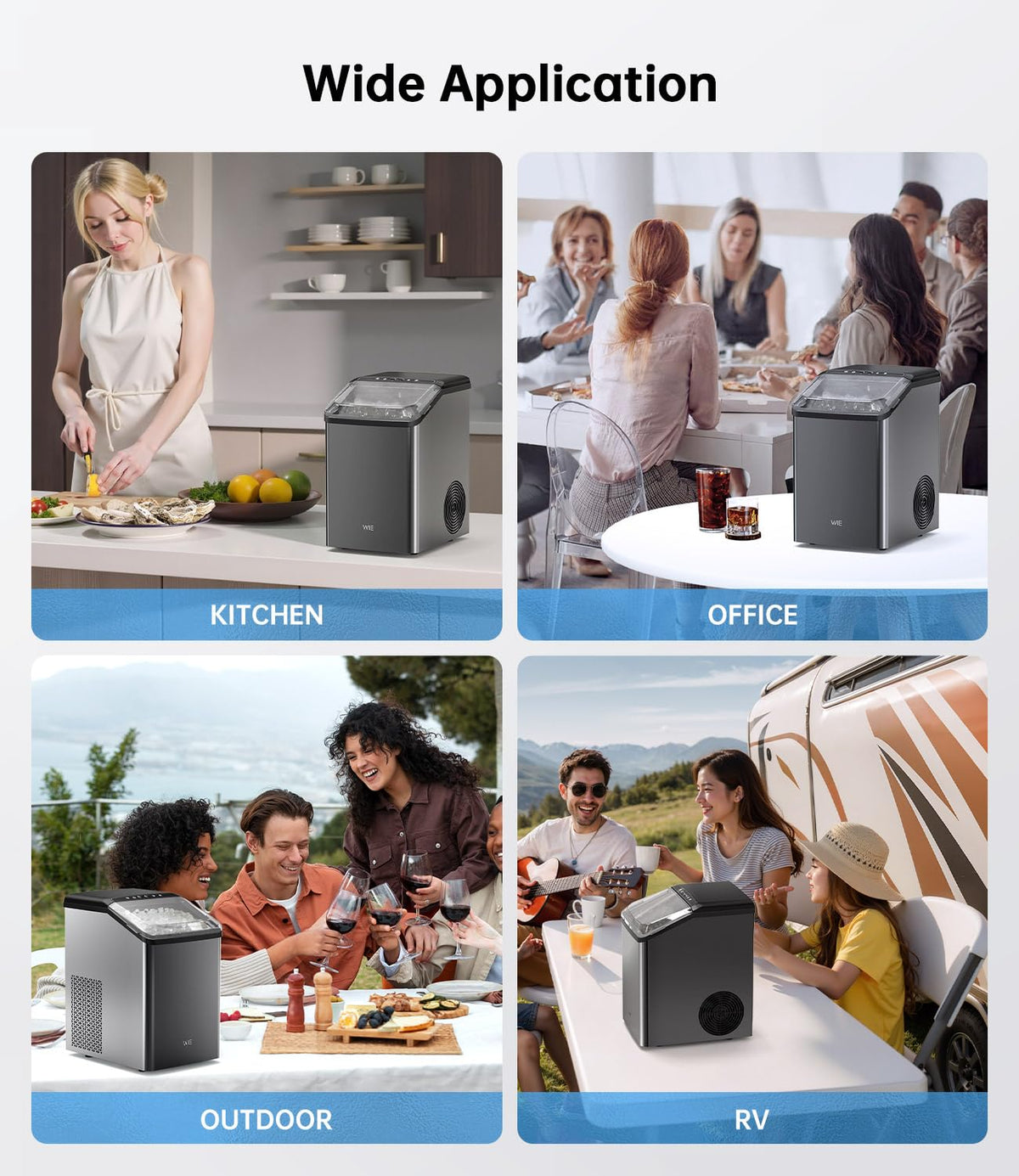 WIE Nugget Ice Maker Countertop, Sonic-Style Chewable Nugget Ice, 40lbs/Day, Fast Ice Making, Quiet Operation, Self-Cleaning Ice Maker Machine, Compact Ice Machine for Home Kitchen Party