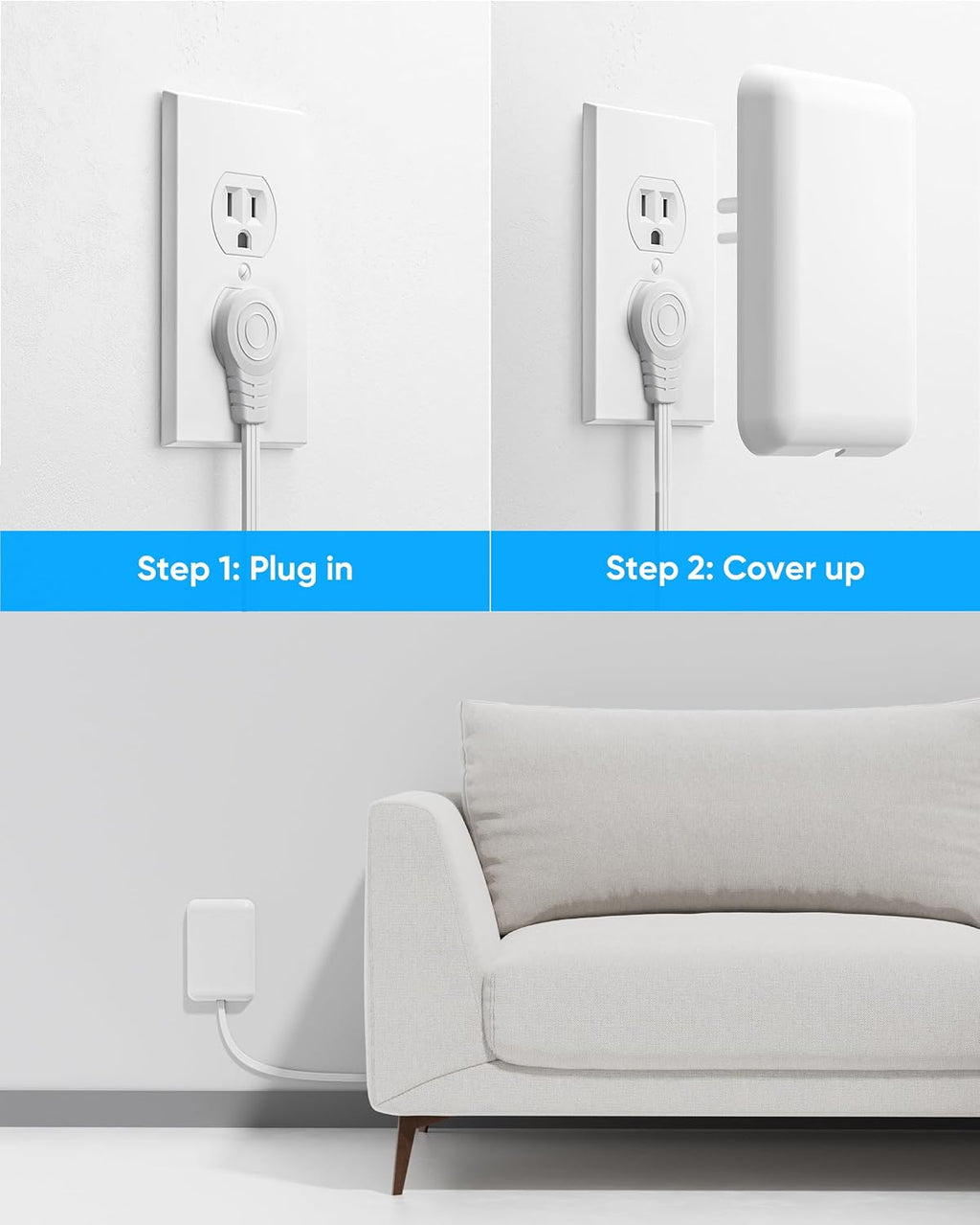 Olcorife Flat Extension Cord with Outlet Cover, Flat Plug Power Strip with 6 Outlets and 3 USB Ports, 8 FT Cord Hidden Outlet Extender for Tight Spaces