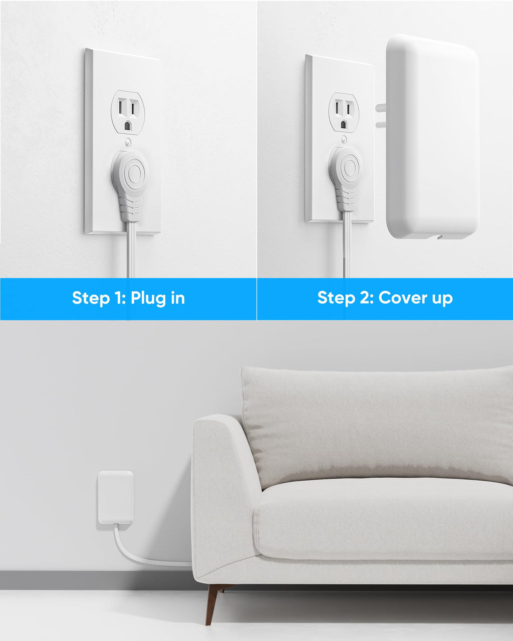 Olcorife Flat Extension Cord with Outlet Cover, Flat Plug Power Strip with 6 Outlets and 3 USB Ports, 8 FT Cord Hidden Outlet Extender for Tight Spaces