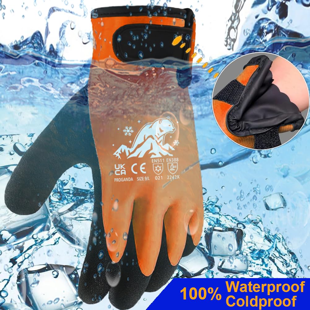 Winter Work Gloves Thermal Fleece Liner Waterproof Coating Superior Grip for Cold Weather Car Washing Gardening Fishing Multipurpose