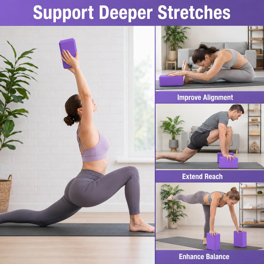 EXERZ Yoga Blocks 2pcs Gym Bricks -Comfortable Fitness Yoga Bricks, Anti-Slip, Lightweight and Travel Friendly Pilates Practice