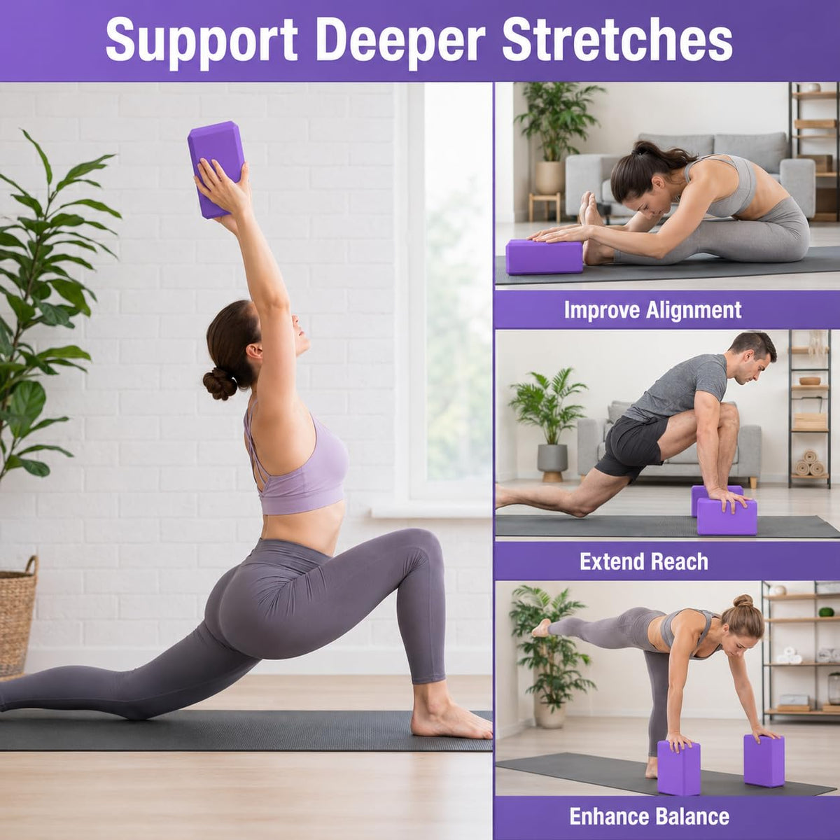 EXERZ Yoga Blocks 2pcs Gym Bricks -Comfortable Fitness Yoga Bricks, Anti-Slip, Lightweight and Travel Friendly Pilates Practice