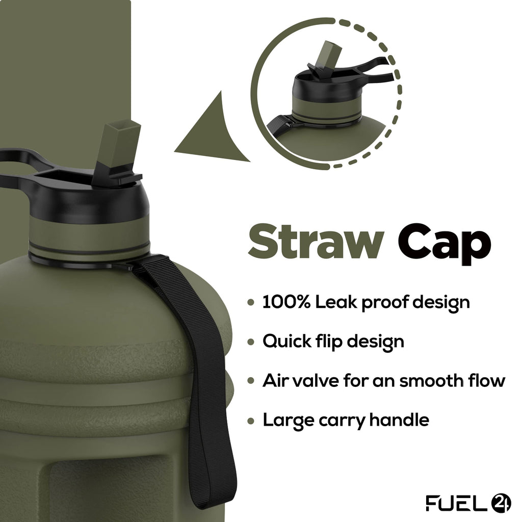 Fuel24 Jug - 2.2 Litre Water Bottle - Extra Strong Flex Material - Drop Proof, Pop or Straw Cap Options - 2.2L Large Gym Sports Bottle, BPA FREE