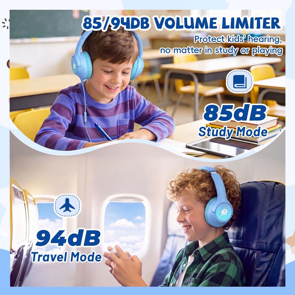 Botesty Sound Kids Headphones Wired for School, 3.5 Plug Safe Volume Purple