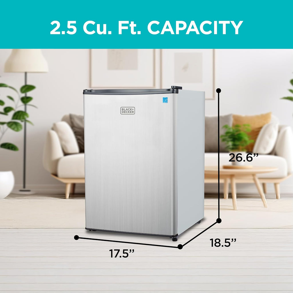 BLACK+DECKER 2.5 Cu. Ft. Compact Refrigerator, BCRK25V, Stainless Look