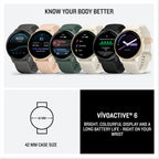 Garmin vívoactive 6, 42mm GPS smartwatch, AMOLED touchscreen, all-day health monitoring, personalised fitness features, advanced sleep coaching, Music, up to 11 days battery life, Bone/Lunar Gold