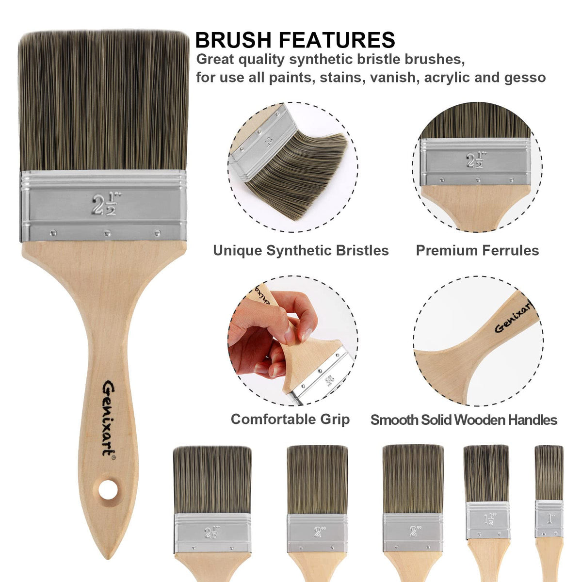 Genixart Double Thick Chip Paint Brush, Wood Stain Brush for Fence, 4 Inch