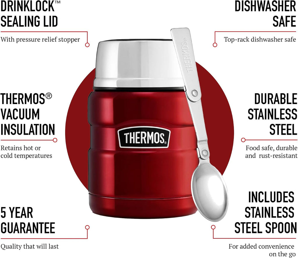 Thermos Stainless King Cranberry Red Food Flask (470ml) 9h Hot | 14h Cold