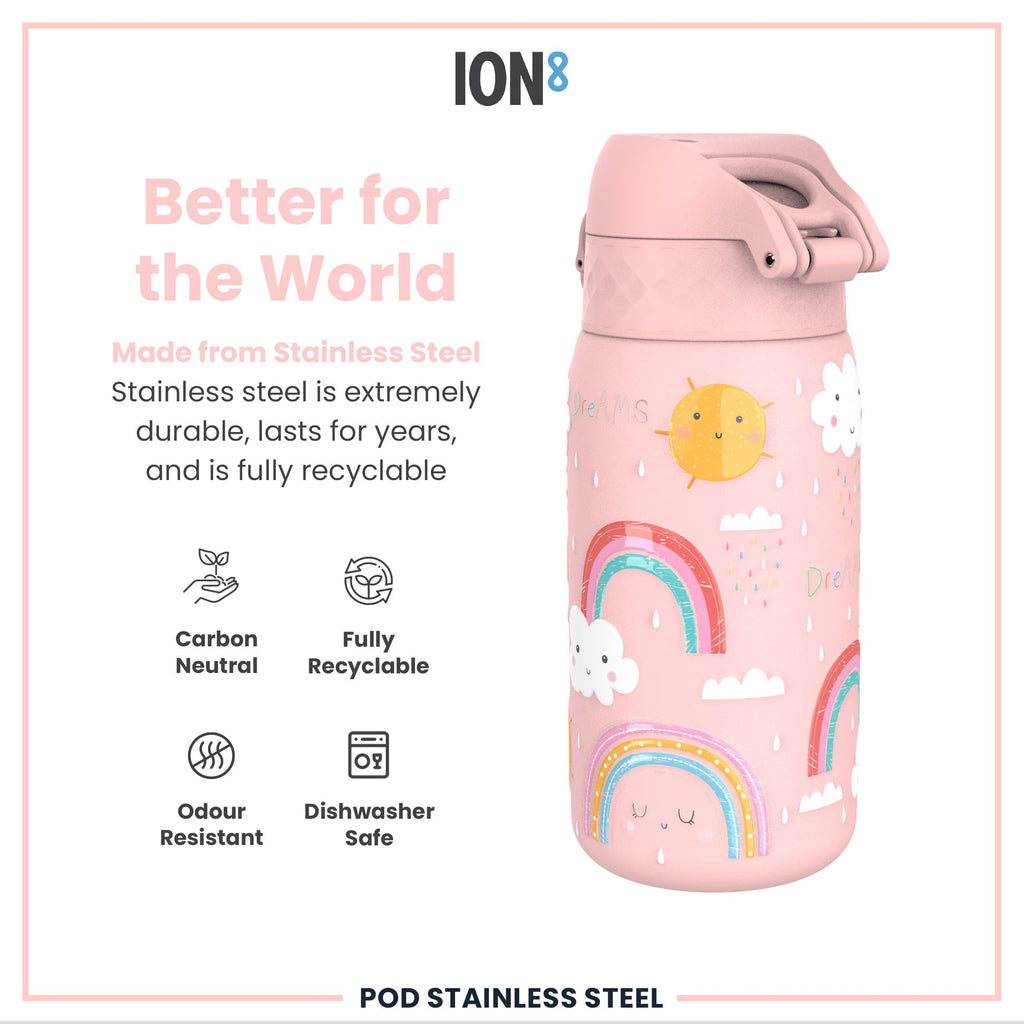 ION8 Lightweight Steel Kids Water Bottle, 400ml/13oz, Purple Unicorns
