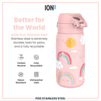 ION8 Lightweight Steel Kids Water Bottle, 400ml/13oz, Purple Unicorns
