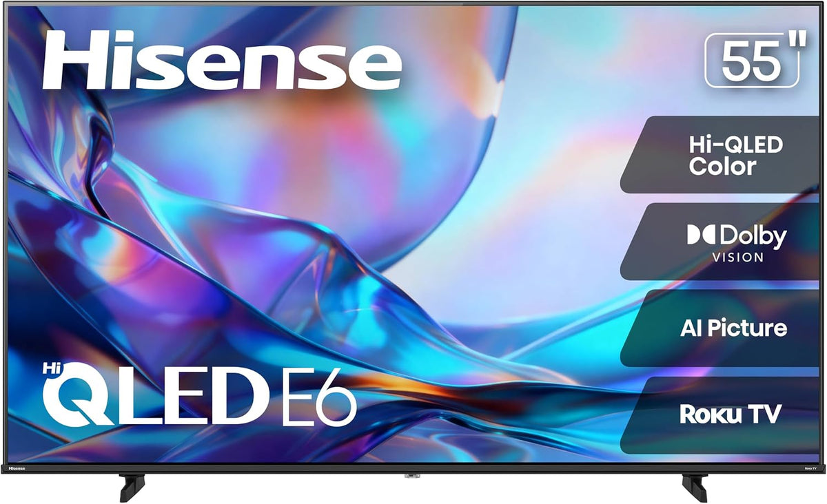Hisense 55" Class E6SR Series Hi-QLED 4K UHD Smart Roku TV (55E6SR, 2026 Model) - Dolby Vision, Game Mode Plus, VRR, ALLM, DTS Virtual:X, Apple AirPlay, Compatible with Alexa and Google Assistant