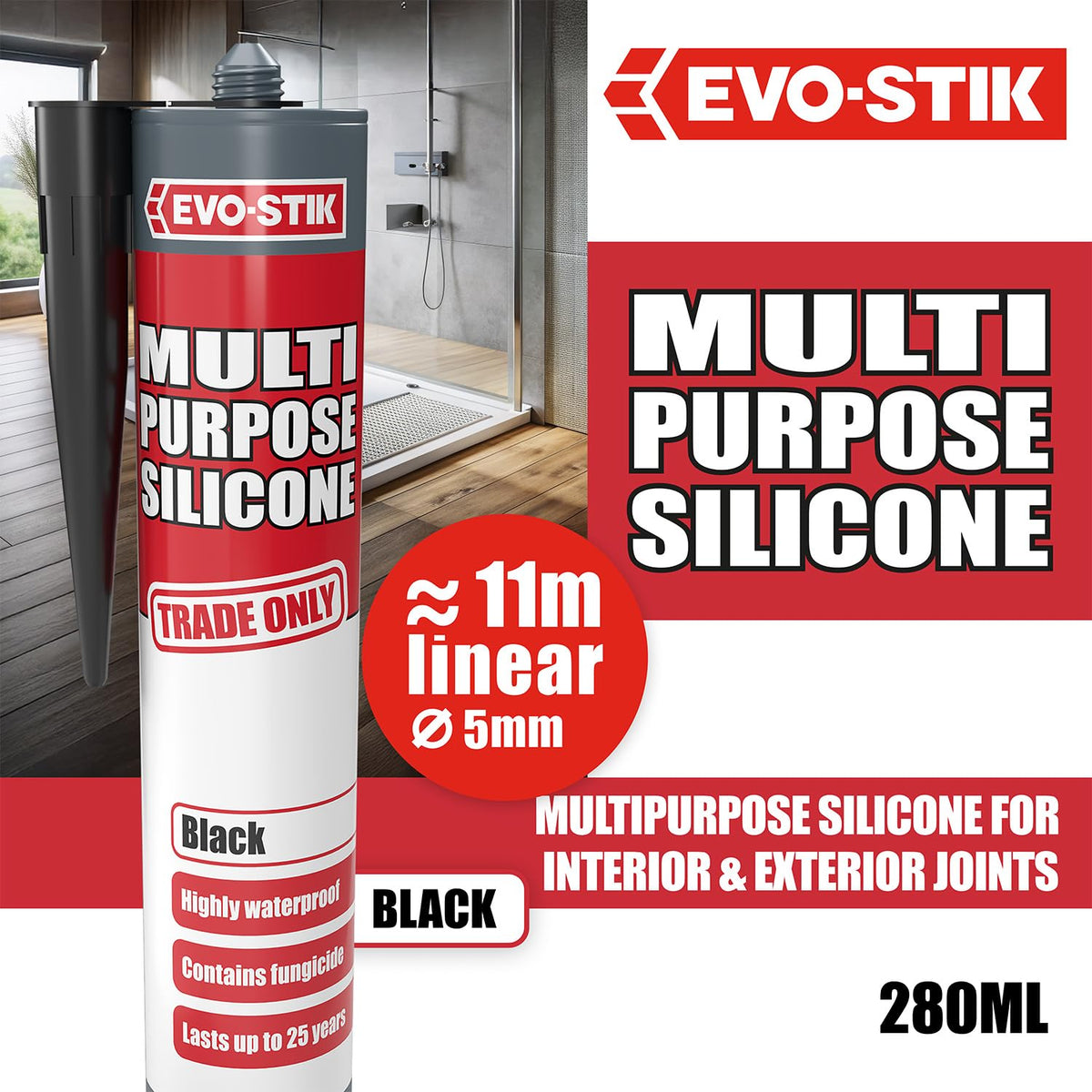 EVO-STIK Multipurpose Silicone Sealant White - Waterproof & Mould Resistant