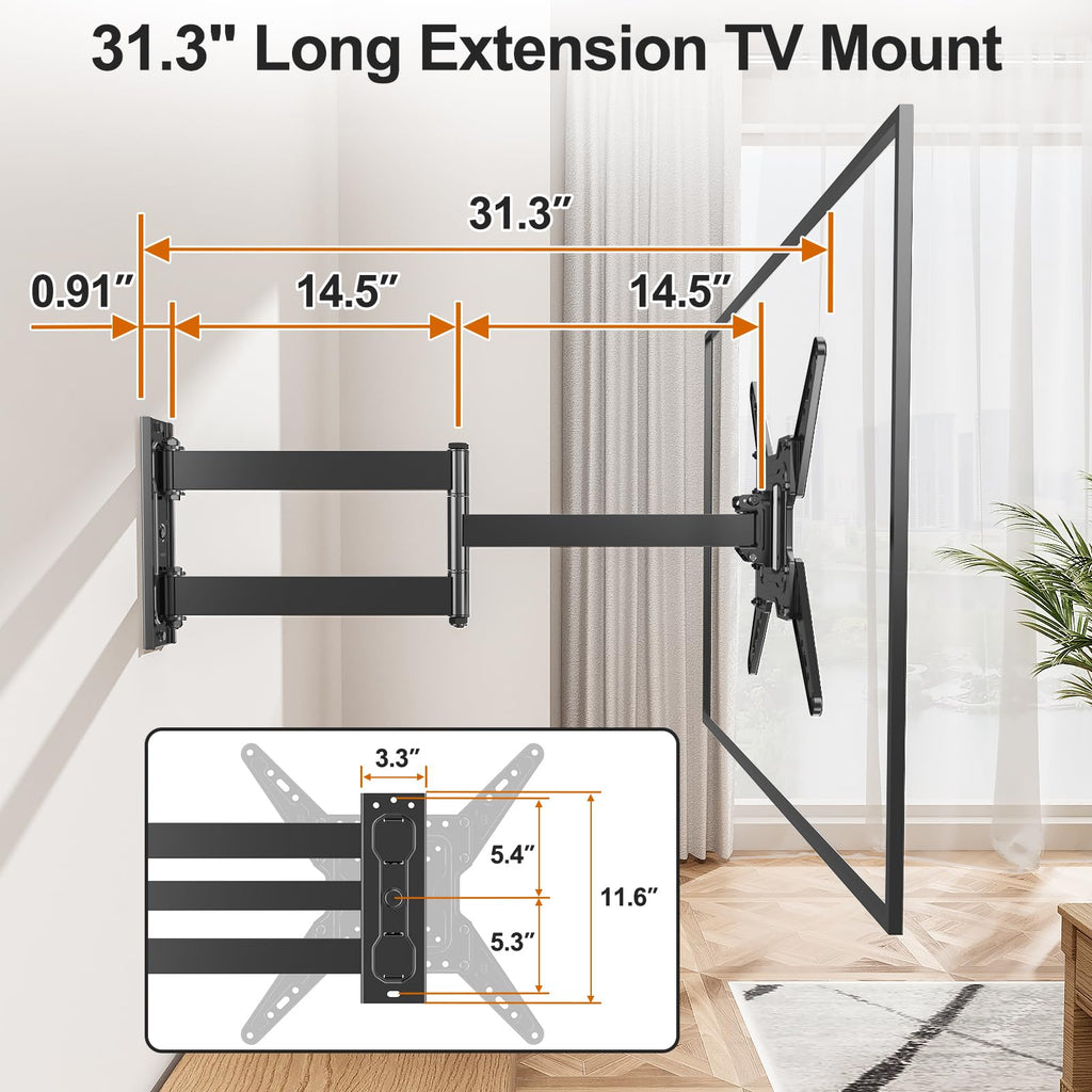 ELIVED Full Motion TV Wall Mount for 26-60" TVs, Max VESA 400x400, 77 lbs.