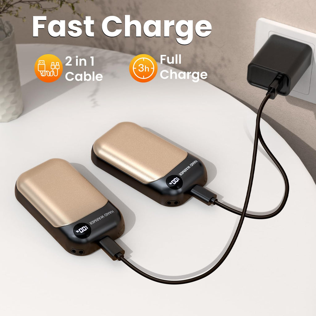 Hand Warmers, 2 Pack Magnetic Electric Handwarmer, 6000mAh USB Hand Warmers Rechargeable, 4 Heat Settings, LED Digital Display, Suitable for Outdoor Indoor - Hunt, Camp, Golf or Gift Giving
