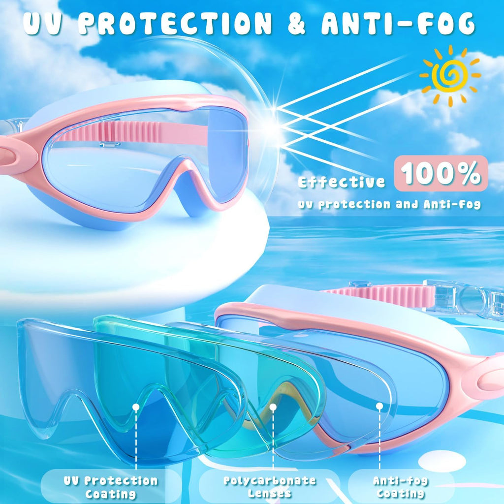 COOLOO Kids Swimming Goggles for Age 3-15, 2 Pack Anti Fog Kids Goggles