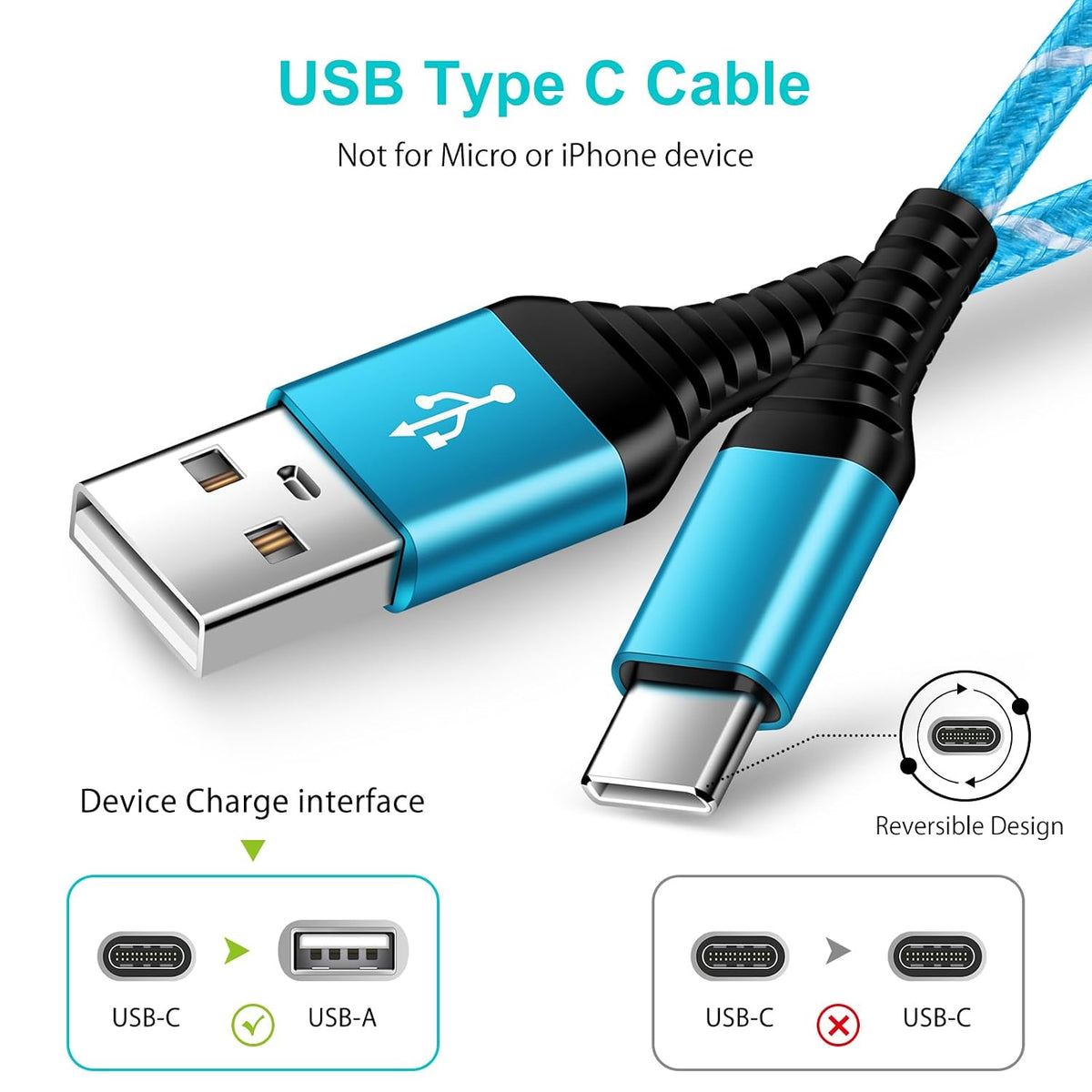 USB C Samsung Charger Cable Fast Charge Lead 6FT 2Pack Type C Phone Charger