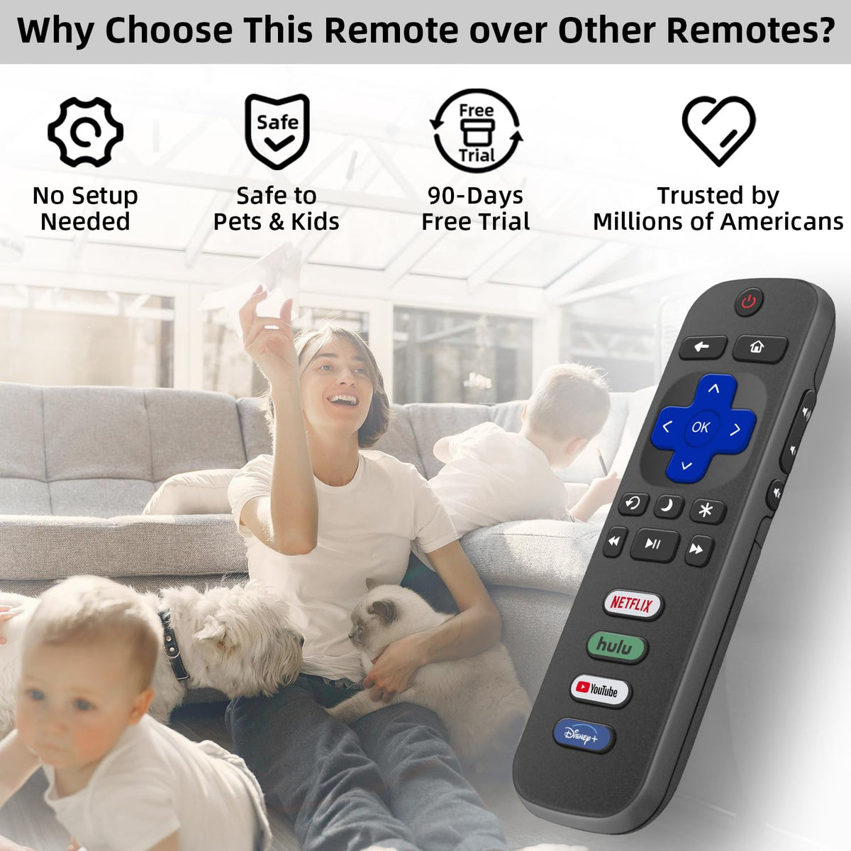 Rechargeable TV Remote for Samsung Smart TVs, Replacement for All 2019-2026 Samsung TV Remote Control with Voice Control. USB-C Fast Charging. Solar Charging. 2-Year Warranty.