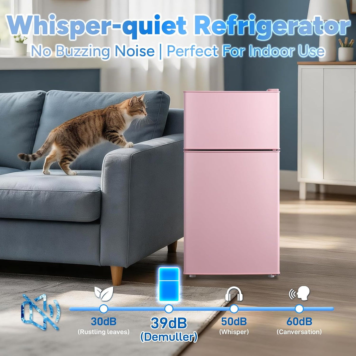 DEMULLER 2.4 Cu.Ft Small Refrigerator with Freezer Mini Fridge Removable Plastic Shelves Ideal for Apartment, Dormitory, Baby Pink