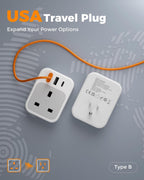 TESSAN UK to US Plug Adaptor 2 Pack, Type B USA Travel Adapter with USB C