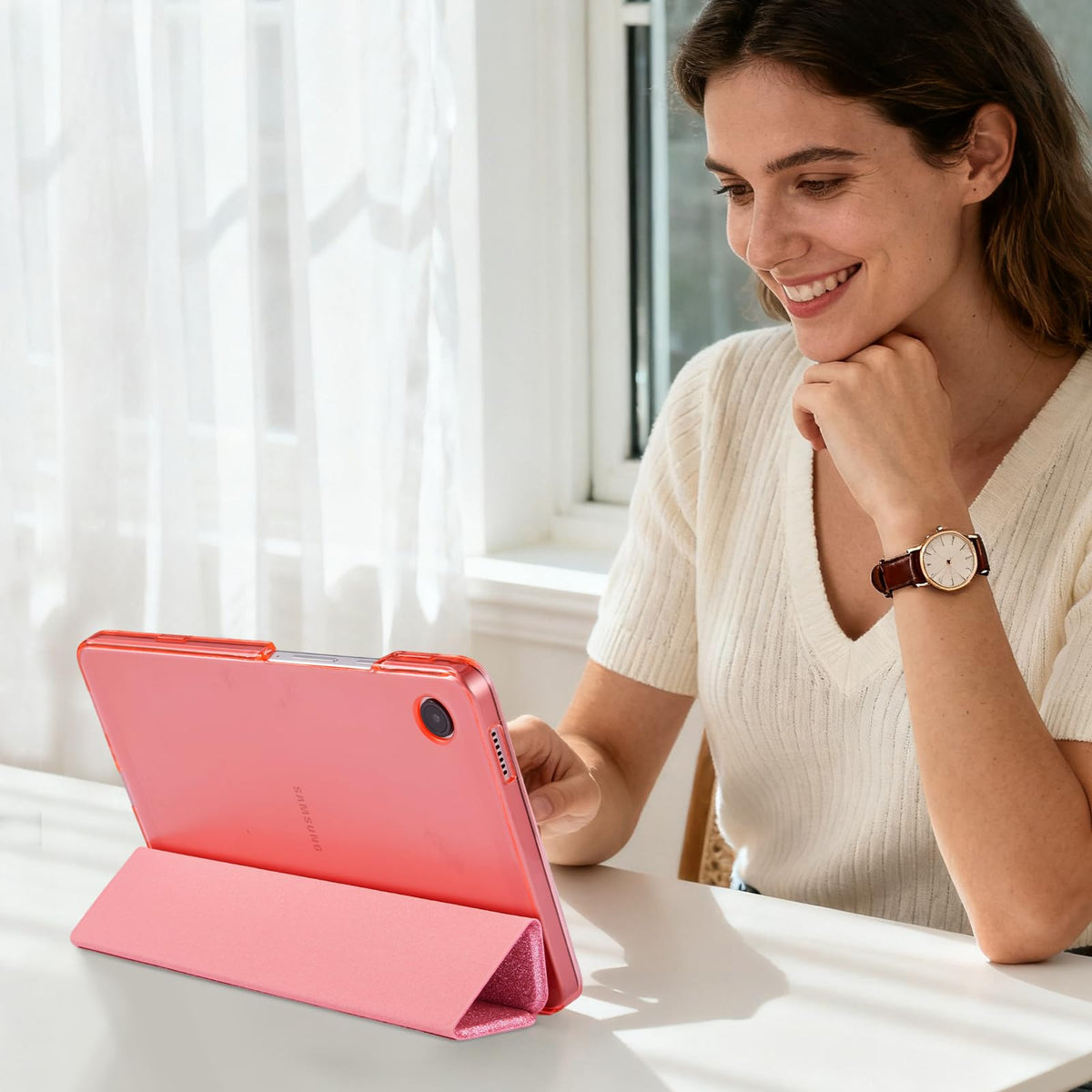 CoBak Case for Samsung Galaxy Tab A11+ Plus 11 Inch 2025/A9+ Plus 2023 - PU Leather Smart Cover with Auto Sleep/Wake for Tab A11+, Translucent Hard Shell, Multi-Viewing Angles, Orange