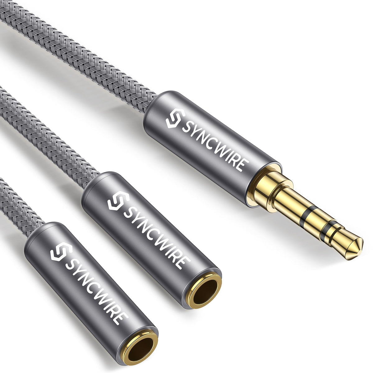 SYNCWIRE Headphone Splitter, 3.5mm Nylon-Braided Male to 2 Female Y Cable