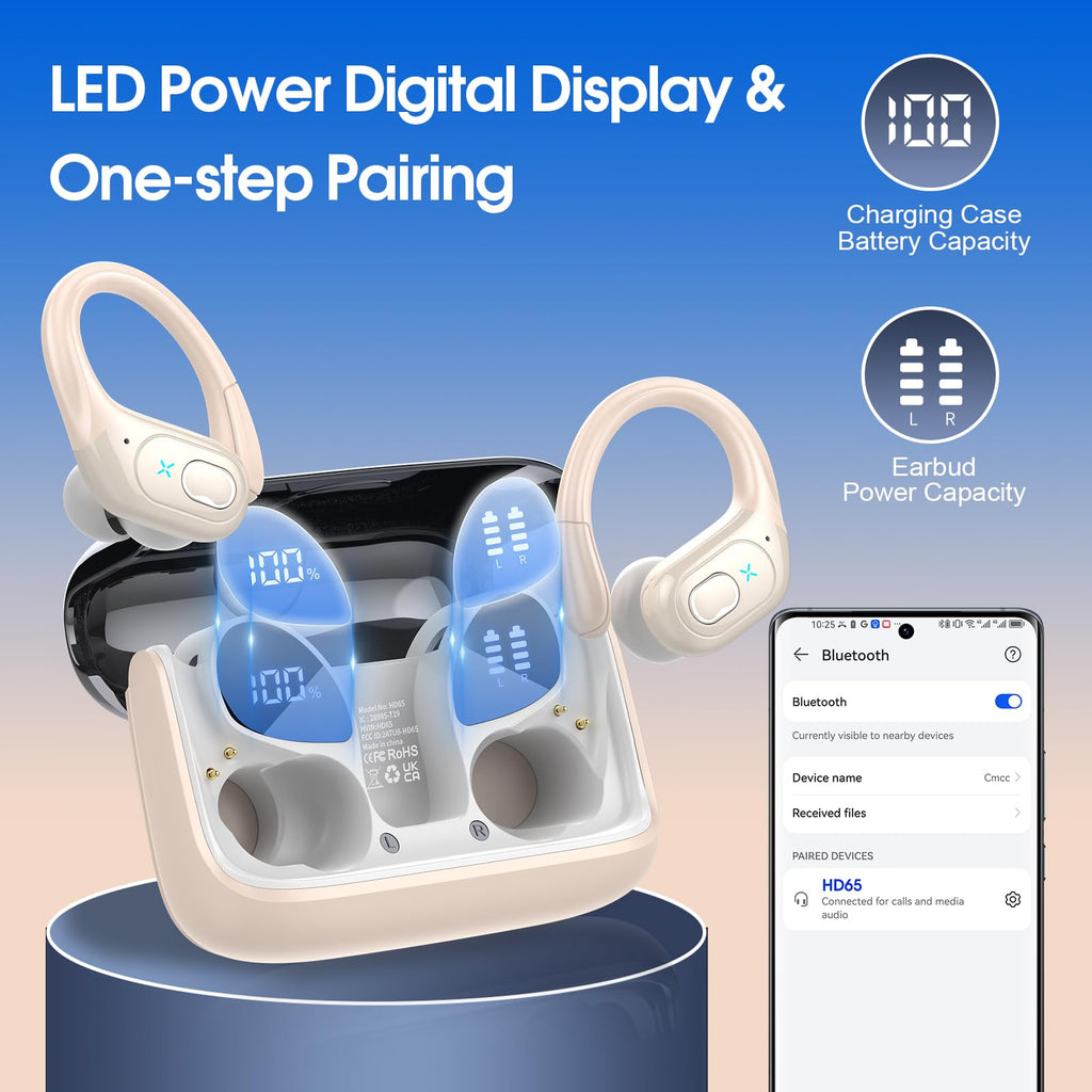 Aptkdoe Wireless Earbuds 75H Bluetooth 5.4 Sport Headphones with Earhooks