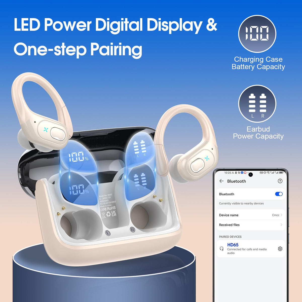 Aptkdoe Wireless Earbuds 75H Bluetooth 5.4 Sport Headphones with Earhooks