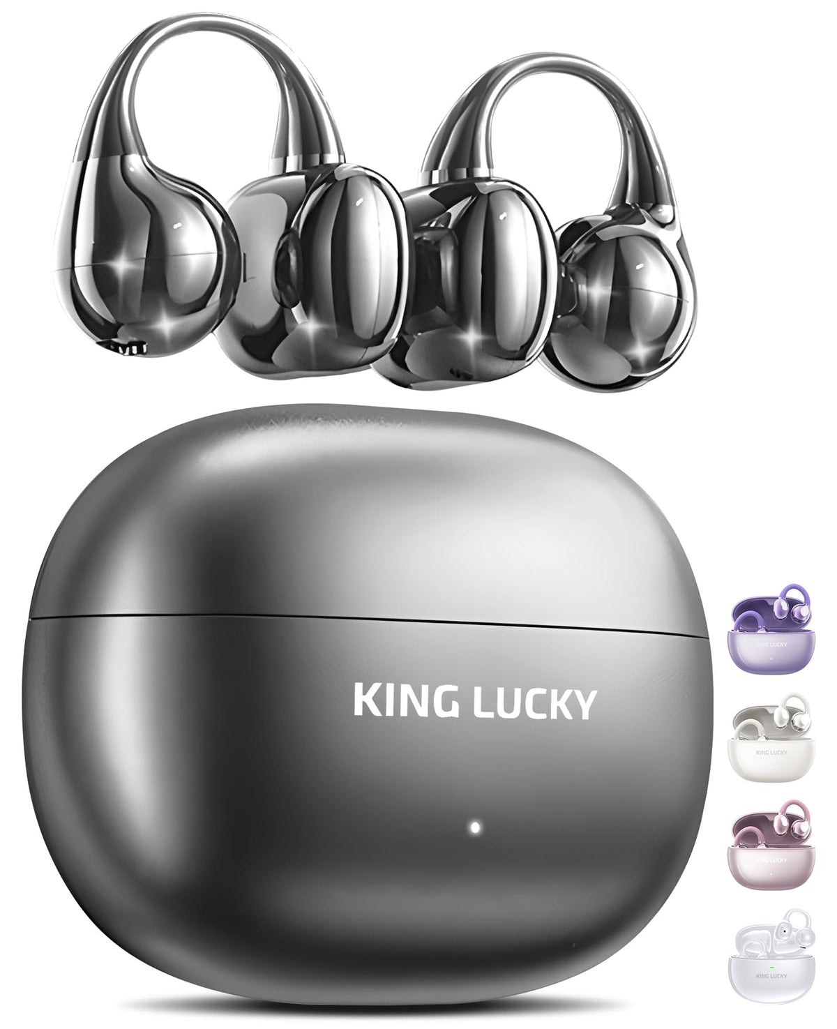 Kinglucky Clip-On Earbuds Gen 3, Open-Ear Wireless Bluetooth 6.0 Headphones with Mic, Secure Fit for Small Ears & Glasses Wearers, 50H Playtime, LED Digital Display, ENC, IPX5 Waterproof(Balck)