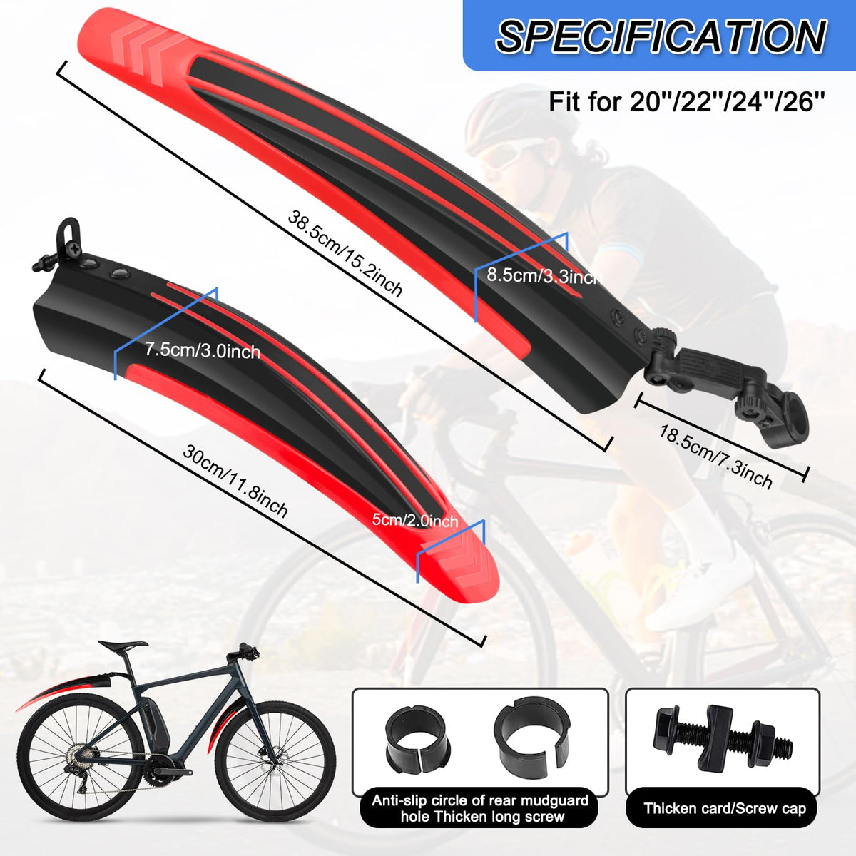 Bike Mudguard Set, Portable Adjustable Road Mountain Bike Bicycle Cycling Tires Front and Rear Mud Guard Fenders for MTB Mountain Road Bike