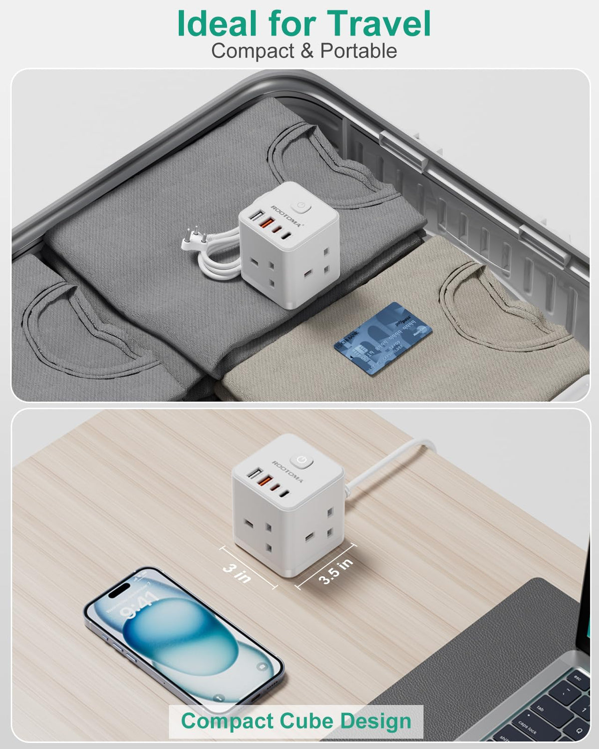 South Africa Plug Adapter, PD20W 3 Way Cube Extension Lead, Type M,1.5M