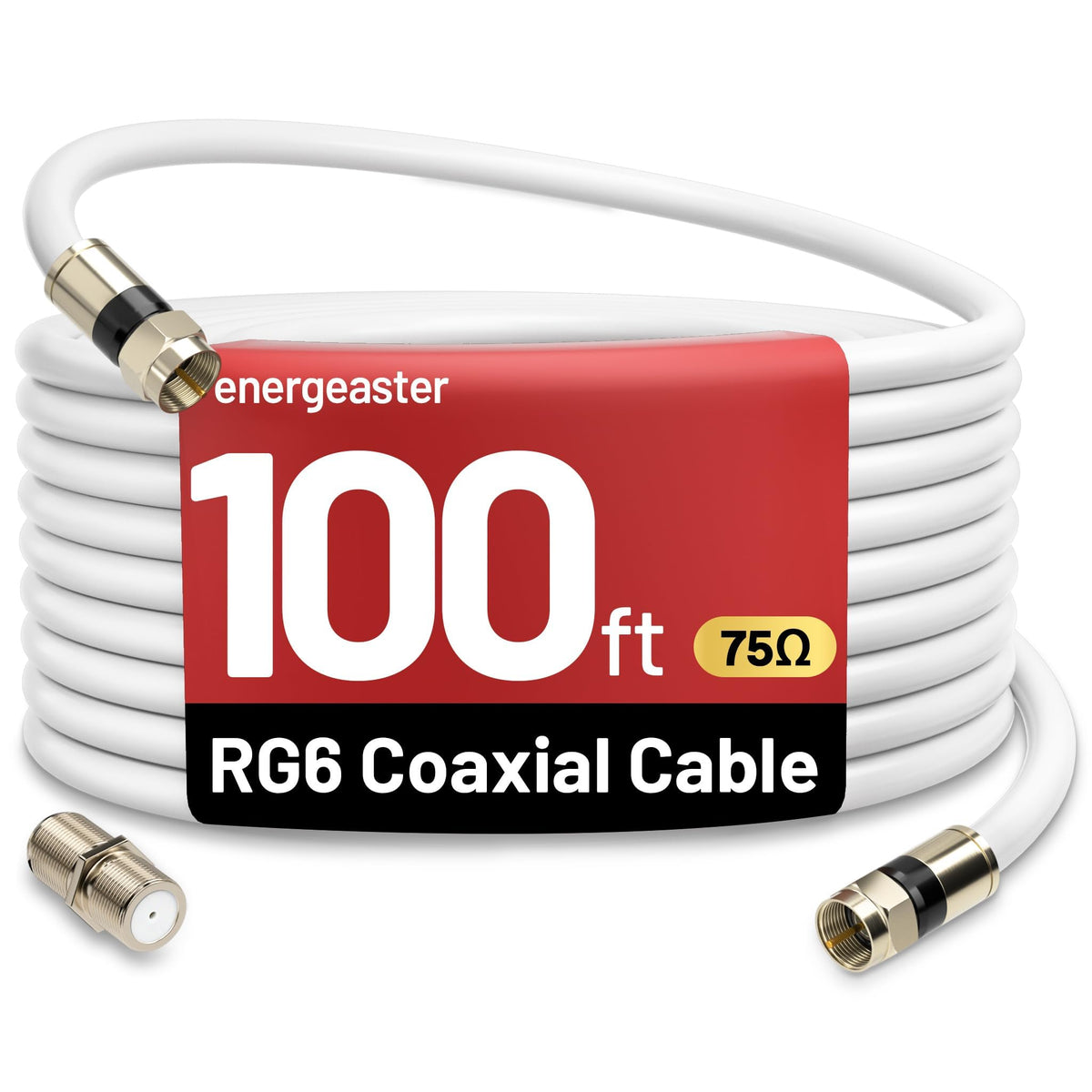 energeaster 10FT RG6 Coaxial Cable with Waterproof Rubber Boot, Black