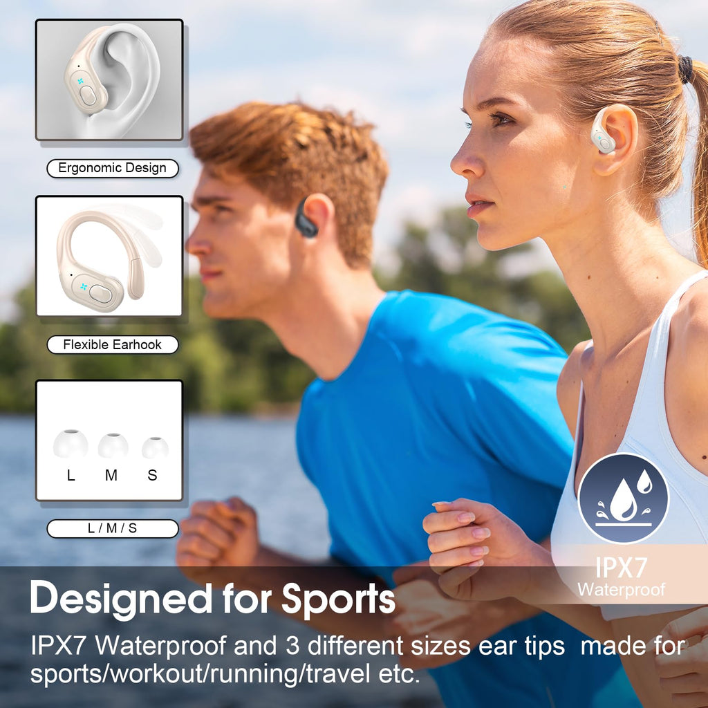 Aptkdoe Wireless Earbuds 75H Bluetooth 5.4 Sport Headphones with Earhooks