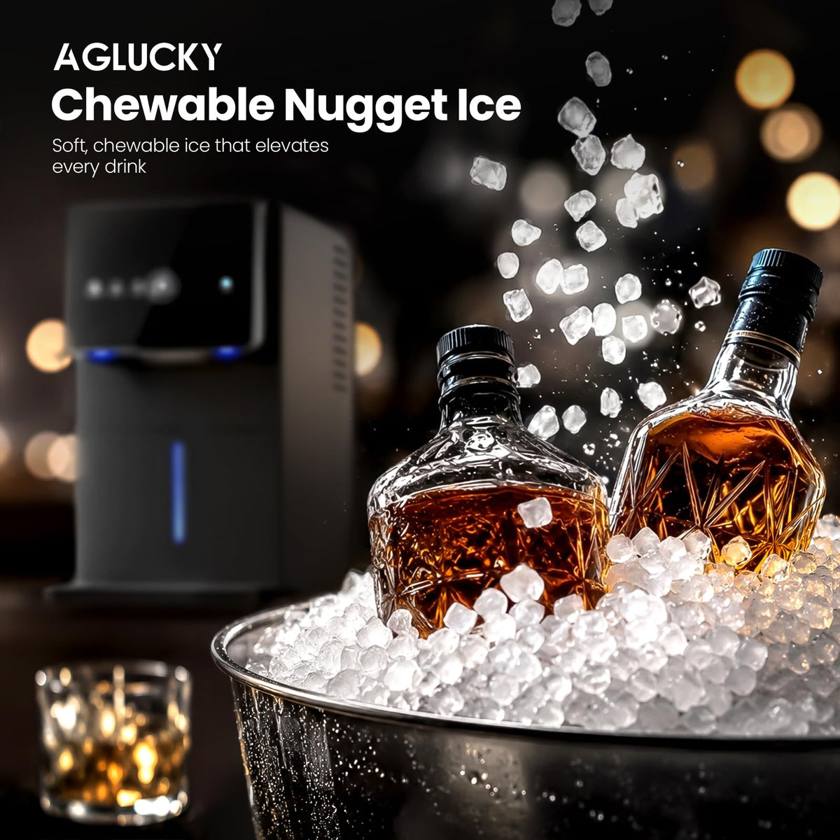 AGLUCKY Nugget Ice Makers Countertop, 35 lbs/24hrs Auto Drop Ice
