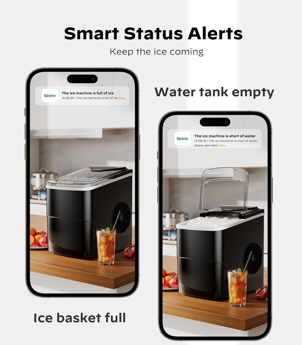 Silonn Ice Maker Countertop, 9 Cubes Ready in 6 Mins, 26lbs in 24Hrs, Self-Cleaning Ice Machine with Ice Scoop and Basket, 2 Sizes of Bullet Ice for Home Kitchen Office Bar Party