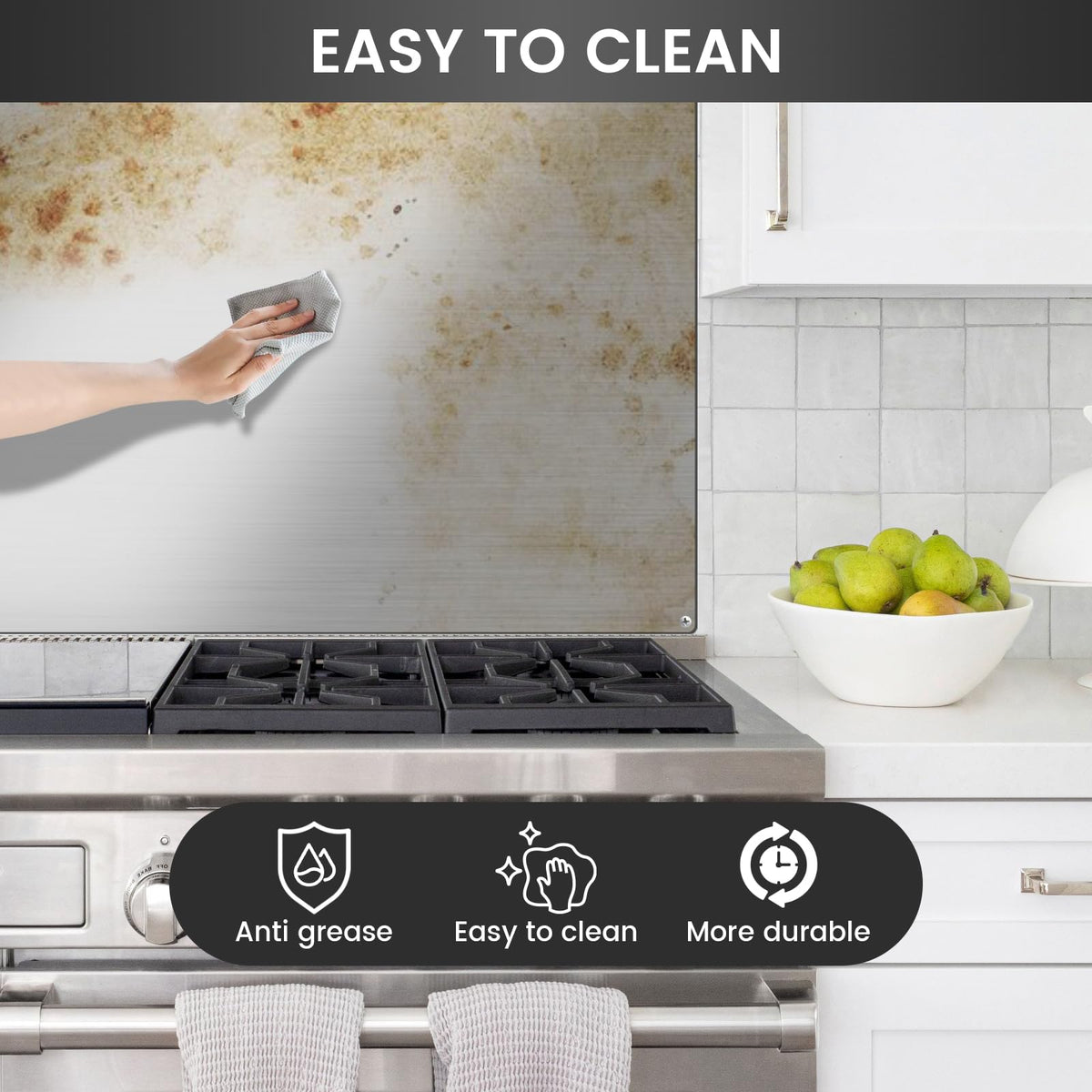 12"x29.5" Stainless Steel Backsplash - Ultra Flat & Easy to Clean, Protect Wall from Splash & Stain - Kitchen Stove Backsplash Panel for Oven & Range Hood with Pre-Drilled Holes