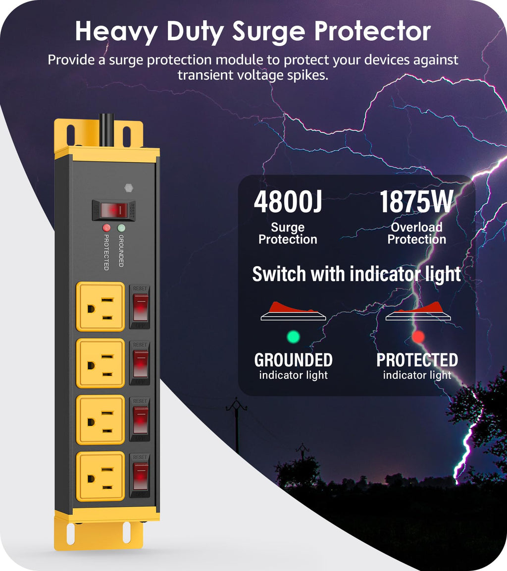 CCCEI 12 Gauge Heavy Duty Surge Protector, Black, 6FT, 1