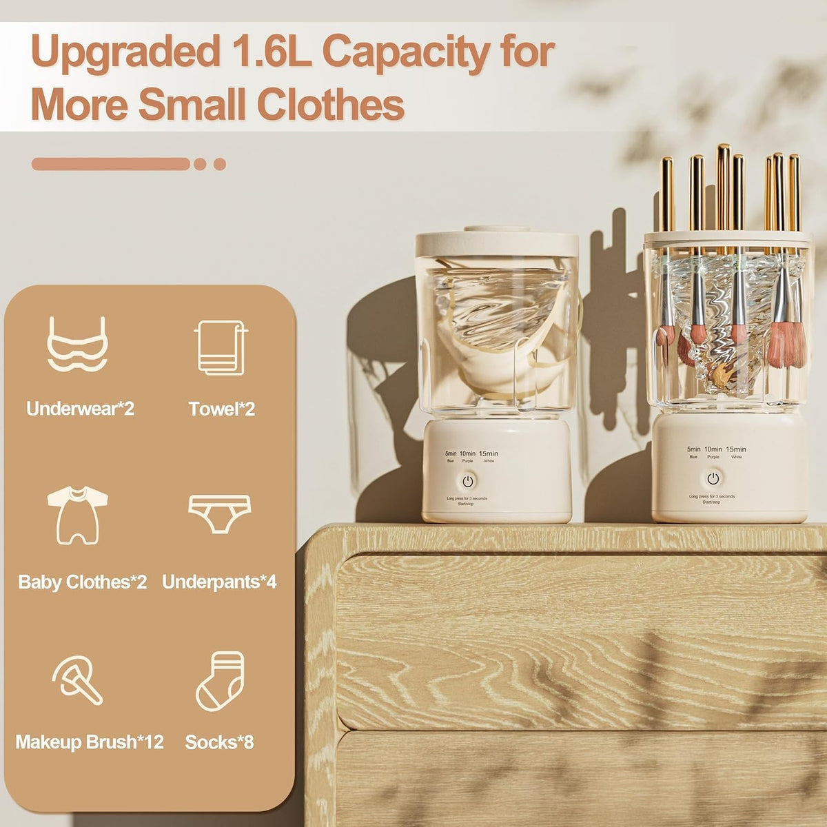 Portable Mini Washing Machine, Rechargeable Underwear Washing Machine Makeup Brush Cleaner Machine Small Clothes Mini Washer for Home, Hotel, Travel and Camping (Cream)
