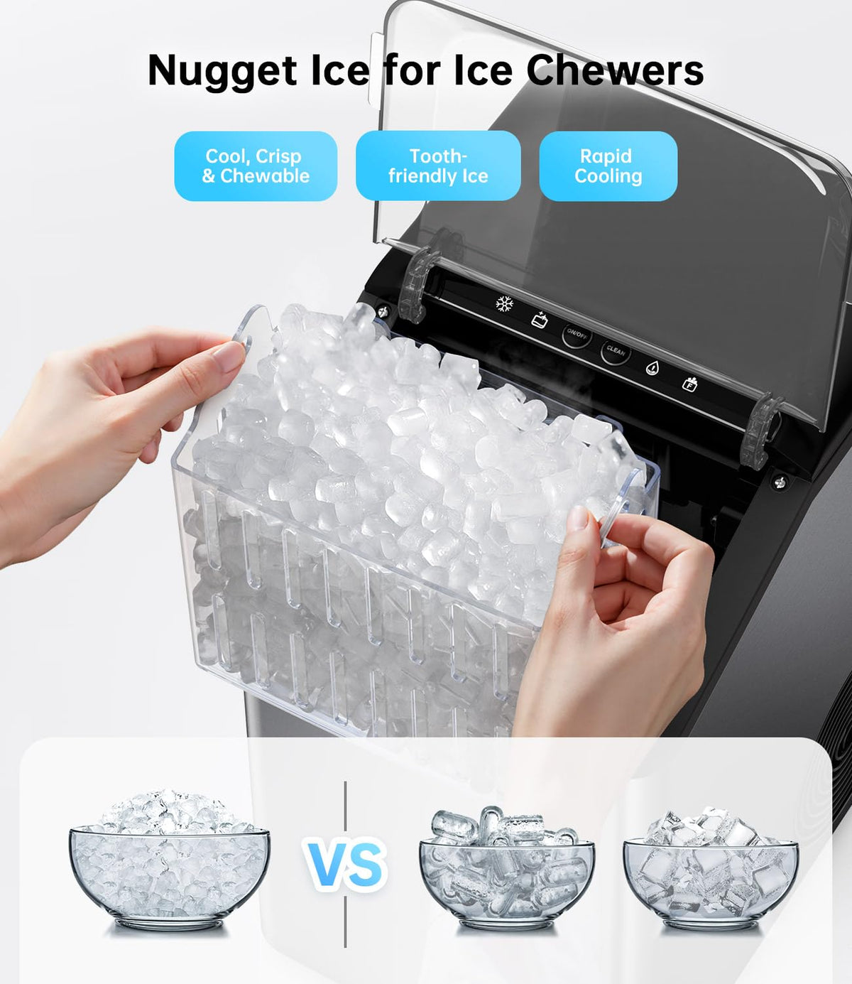 WIE Nugget Ice Maker Countertop, Sonic-Style Chewable Nugget Ice, 40lbs/Day, Fast Ice Making, Quiet Operation, Self-Cleaning Ice Maker Machine, Compact Ice Machine for Home Kitchen Party
