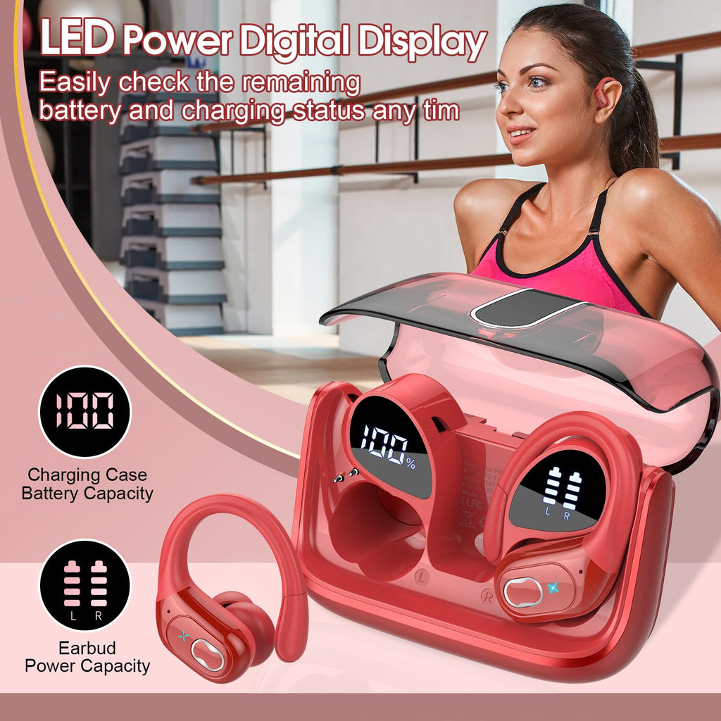 Aptkdoe Wireless Earbuds 75H Bluetooth 5.4 Sport Headphones with Earhooks