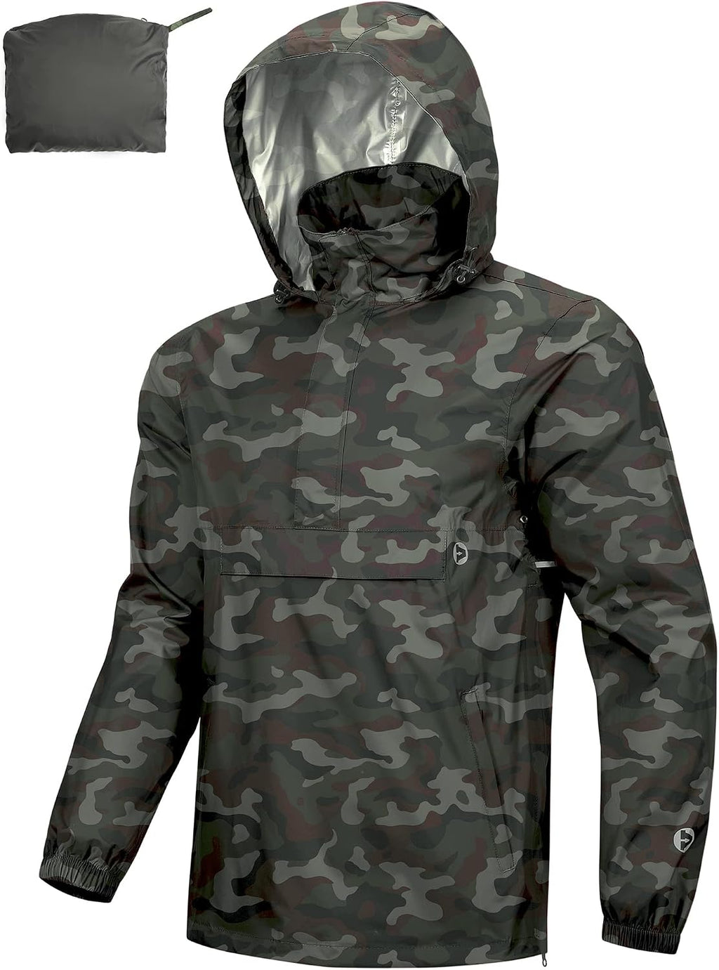 Outdoor Ventures Men's Waterproof Rain Jacket Packable Hooded Pullover