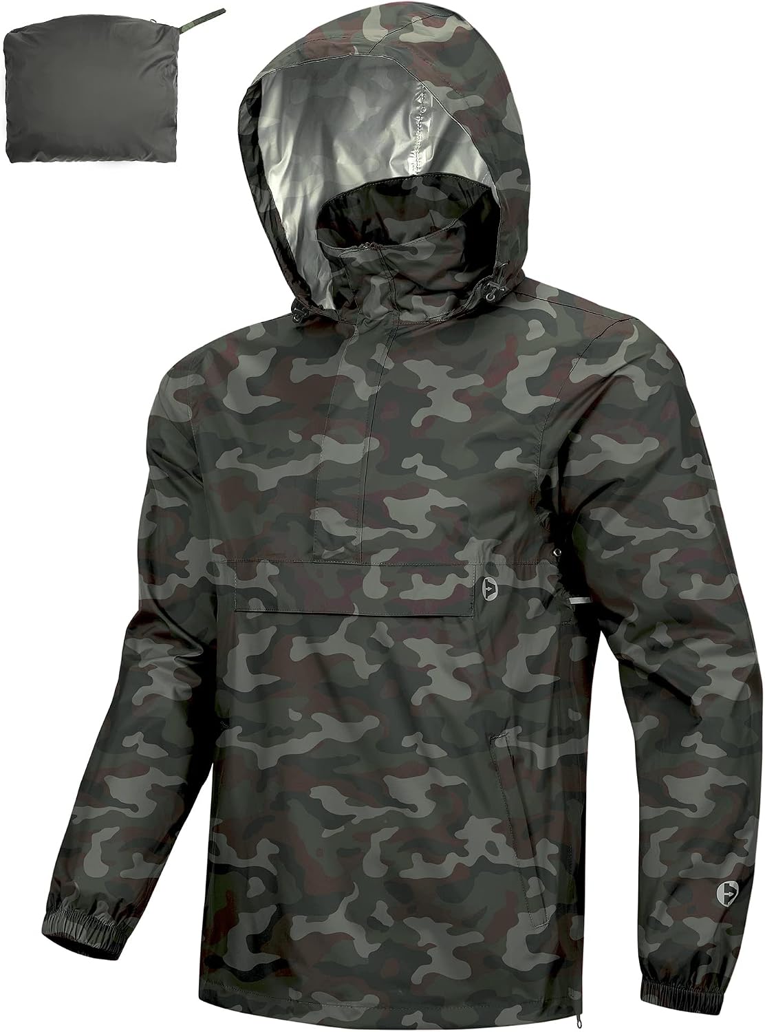 Outdoor Ventures Men's Waterproof Rain Jacket Packable Hooded Pullover