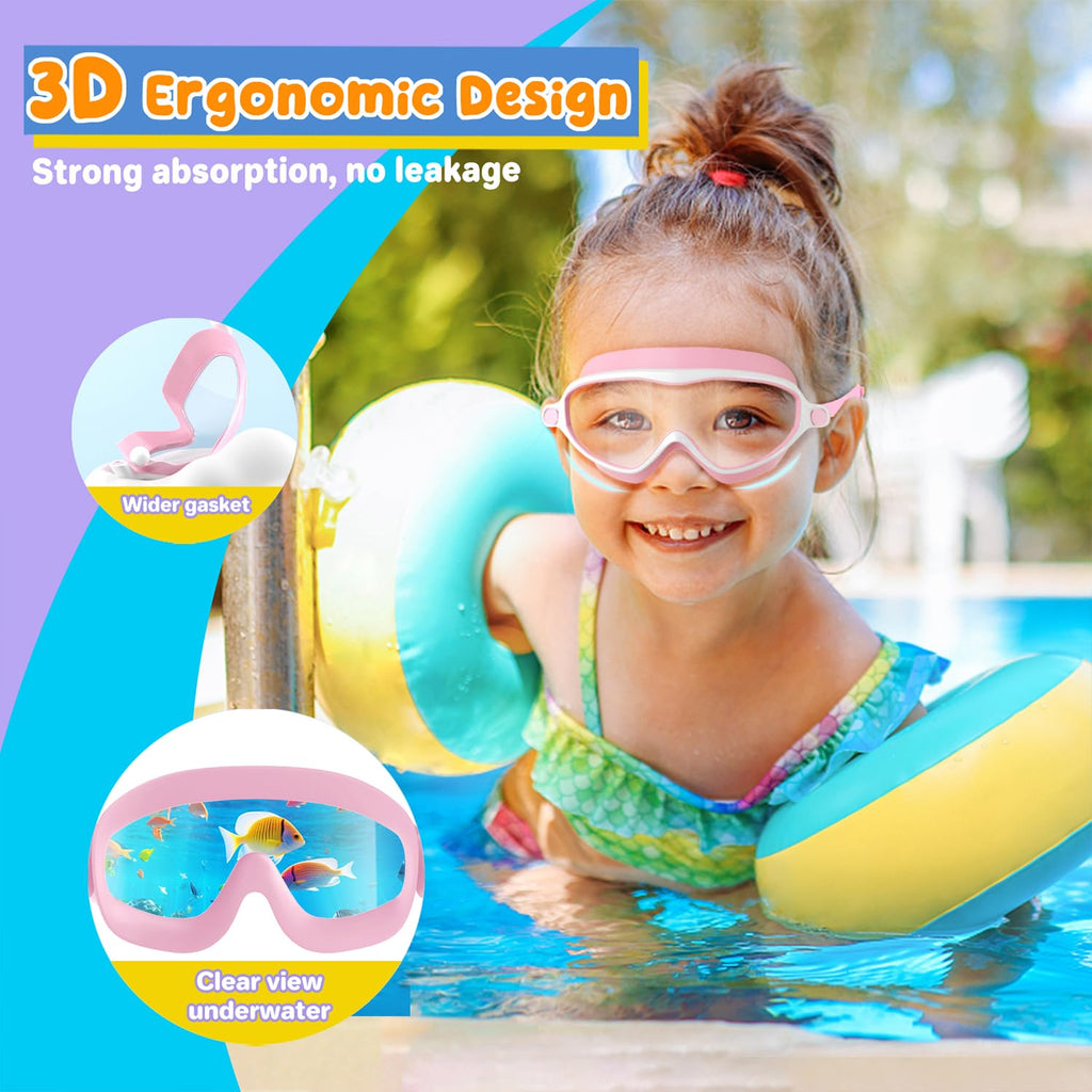COOLOO Kids Swimming Goggles for Age 4-14, 2 Pack Wide Vision Kids Goggles