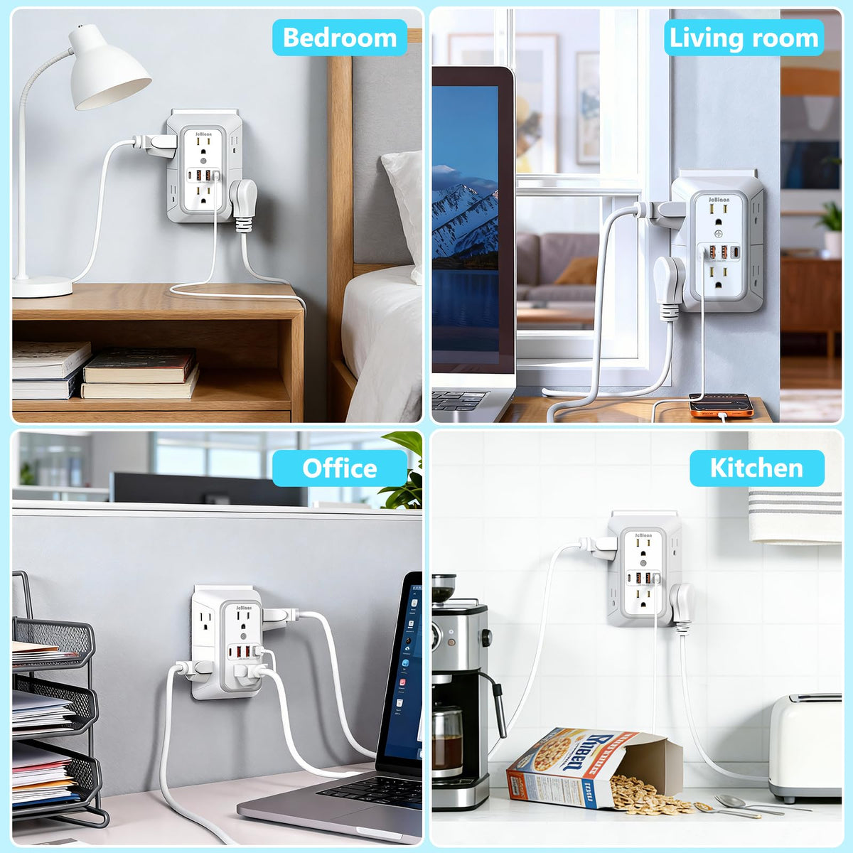 3 Pack Surge Protector Outlet Extender, 6 Outlet Splitter with 4 USB Ports (2 USB C), Multi Plug Wall Outlet 1050J Power Strip, USB Wall Charger for Home Office Kitchen Travel-ETL