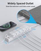 6FT Surge Protector Power Strip, 1700J, 5AC&1A2C, Flat Plug Extension Cord